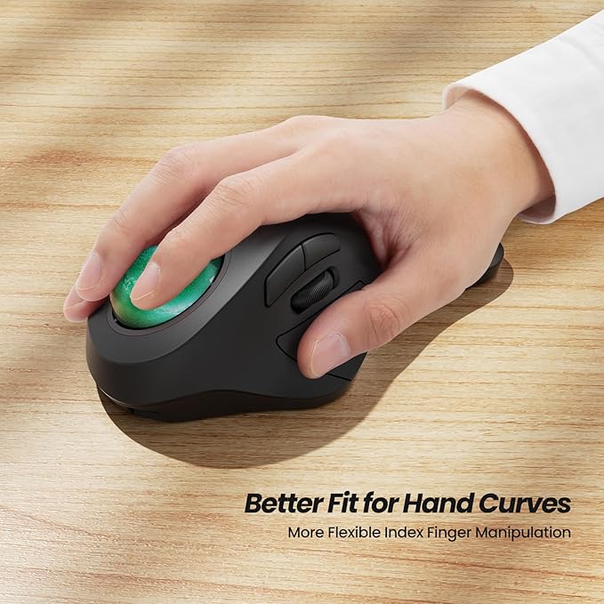 Nulea Wireless Ergonomic Trackball Mouse Rechargeable Bluetooth Rollerball Mouse 44mm Index Finger Trackball 5 Adjustable DPI Compatible with PC Laptop iPad Mac Windows Android
