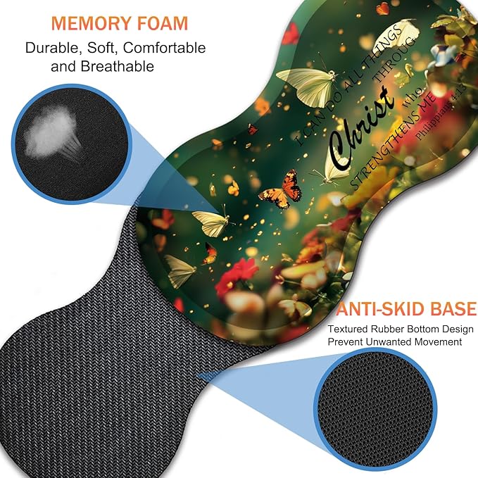 Extended Non-Slip Mouse Pad + Mouse Wrist Rest + Lace-Shaped Coaster Set Ergonomic Design Suitable for Desk and Home Gaming Table Mat Butterflies and Philippians 4-13