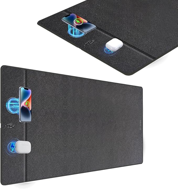 Wireless Charging Mouse Pad 15W Fast Charge Magnetic Charger Desk Pad Large Office Desk Mat (35.4x16.9) with Ultra-Smooth Surface Christmas Black Computer Mousepad for MacBook PC Laptop