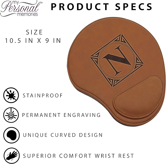 My Personal Memories Custom Engraved and Personalized Mouse Pad with Wrist Rest Desk Accessories (Rust)