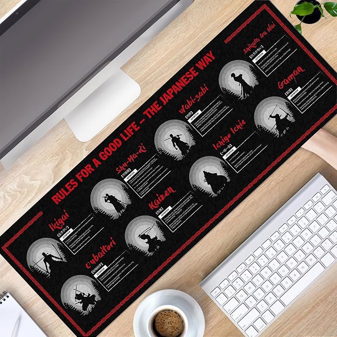 Japanese Success Concepts Mouse Mat – Rule of a Good Life Inspired by Japanese Philosophy for Success and Peace Essential Computer Accessories for Study Work and Reference Purposes NVA