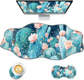 Mouse Pad with Wrist Support + Desk Mat + Coaster 3 in 1 Set XXL Large Gaming Mousepad Ergonomic Mouse Pads for Desk Computer Laptop OfficeCute Cactus
