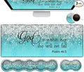 Keyboard Mouse Pad SetExtended Gaming Mouse Pad + Memory Foam Keyboard Wrist Rest Support Psalm 46:5 Blue Glitter Office Desk Mat Writing Pad Easy Typing Pain ReliefXXL Large Mousepad Desk Mat