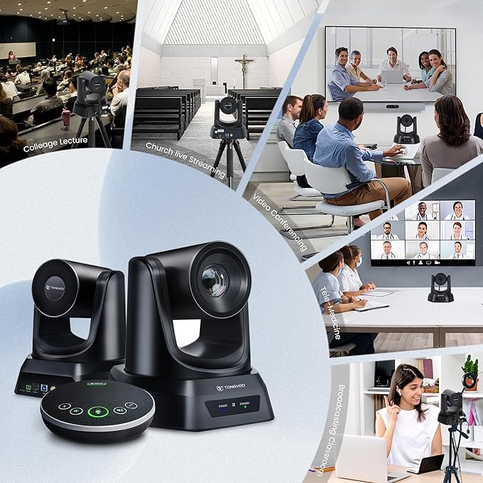 TONGVEO 5.8GHz Wireless Conference Room Camera System with Bluetooth Microphone20X 60fps PTZ Camera for Worship Online Conference Works with Zoom Skype OBS Easy to Set Up