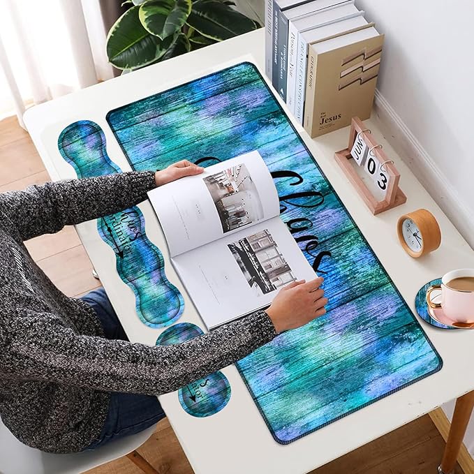 4 in 1 Mouse Pad Combo Large Gaming Mouse Pad + Keyboard Wrist Support + Mouse Wrist Rest + Coaster Table Pad with Stitched Edge Memory Foam Ergonomic Wrist Pad Set Chaos Coordinator