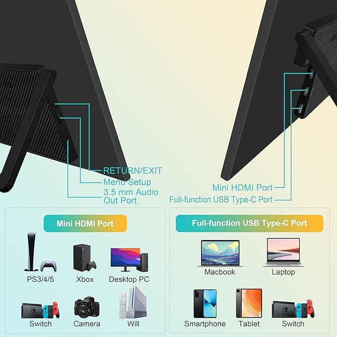 18.5inch Portable Monitor Laptop Monitors 120Hz Travel Gaming Monitor 400Nits HDR FHD Plug&ampPlay Dual Speakers External Screen for PC TabletMacSw-Itch Xbox PS3/4/5 Will