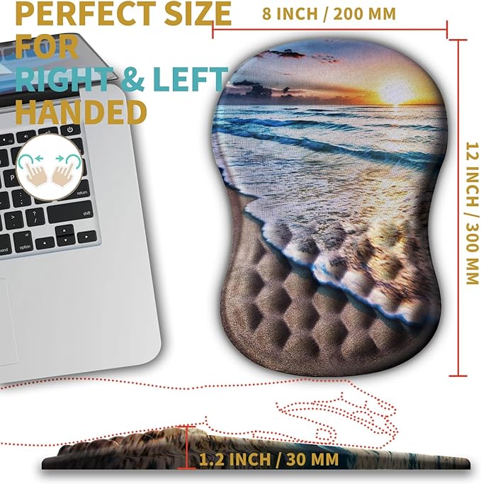 Hokafenle Ergonomic Mouse Pad Wrist Support with Massage Design Wrist Rest Pain Relief Mousepad with Memory Foam&ampNon-Slip PU Base Mouse Pads for Wireless Mouse &amp Desk (12x8 inchSunrise Beac