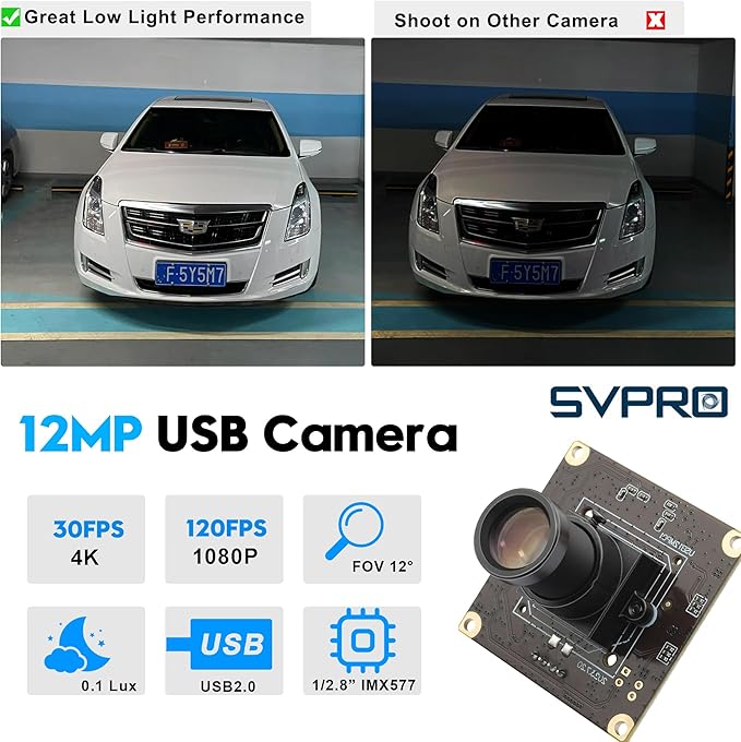 SVPRO 1080P 120fps High Speed Camera Module 12MP 4K 30fps Industrial Video Camera with M12 Lens 25mm Focal Length Narrow Angle UVC Security Monitoring Camera for PC Laptop Raspberry Pi