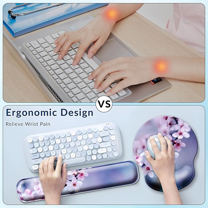 Desk Mat Set + Keyboard and Mouse Pad with Wrist Rest Support4-in-1 Large Mousepad Computer Mats for Desktop Home &amp Office-Cherry Bloosom