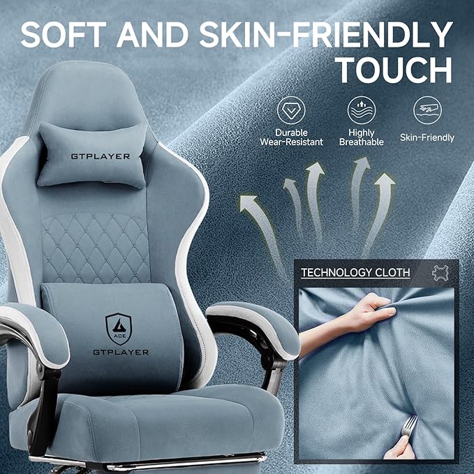 GTPLAYER Gaming Chair Computer Office Chair with Pocket Spring Cushion Linkage Armrests and Footrest High Back Ergonomic Computer Chair with Lumbar Support Task Chair with Footrest
