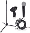 Professional Handheld Dynamic Microphone Kit - Unidirectional Vocal Wired Microphone w/Carry Bag Metal Mic Stand Holder/Clip &amp 16.4ft XLR Audio Cable to 1/4'' Audio Connection - Pyle PDMIC88ST