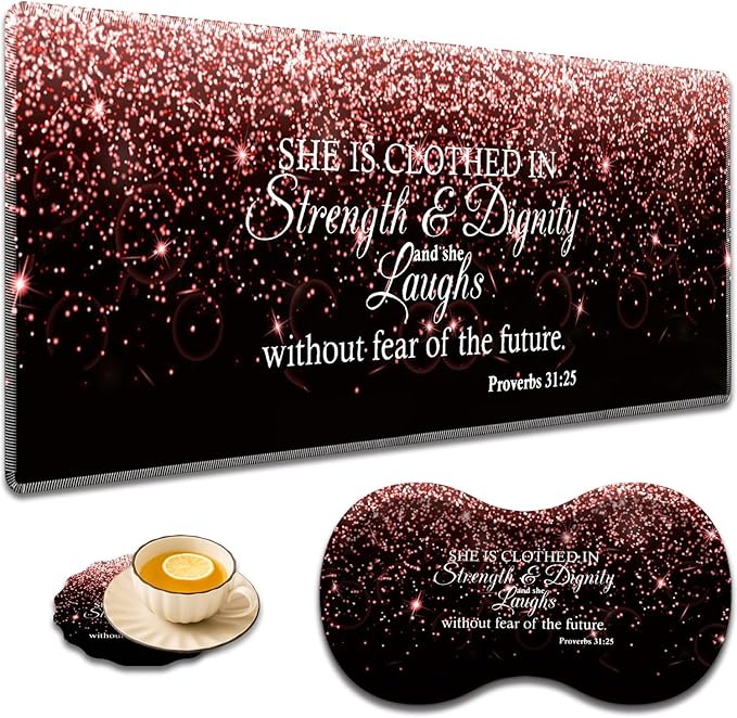 Large Game Mouse Pad + Wrist Support Pad + Coffee Coaster Desk Pad with Sewn Edges Anti-Slip Set pad Suitable for Office Work and Home - Gleaming Stars Proverbs 31-25