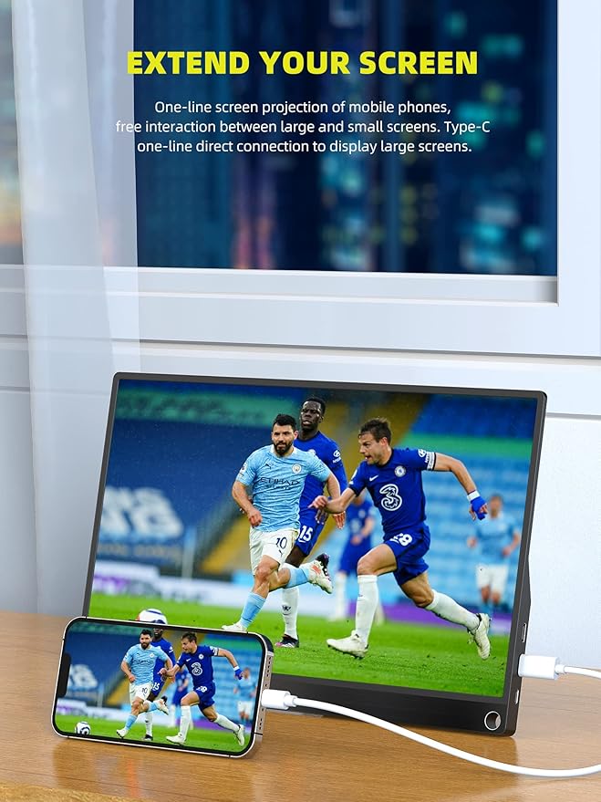 Portable Monitor 1080P FHD 14 IPS Monitors Screen with Type-C/USB C/HDMI Dual Built-in Speaker Eye Care Gaming Portable Monitor Second Screen for Laptop/PC/Mac/Phone/Computer