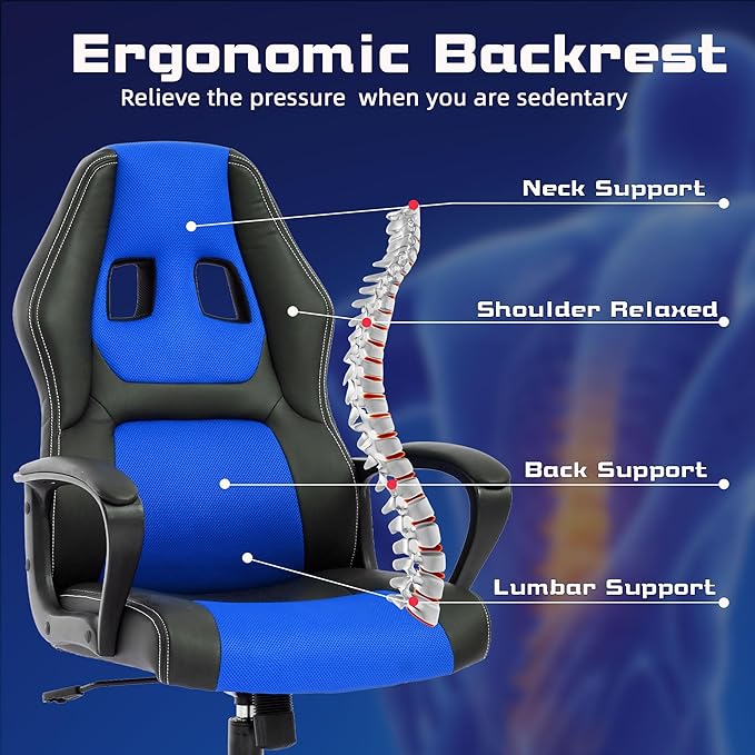 MKDLUFEI Video Game ChairErgonomic Office Chair Desk Chair and Lumbar Support PU Leather Recliner with HeadrestHeight Adjustable Computer Chair for Adults
