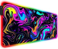 RGB Abstract Colorful Marble Swirl Fluid Gaming Desk Mat Computer Keyboard Large Extended Long LED Mouse Pad for Office and Home XL (W22)