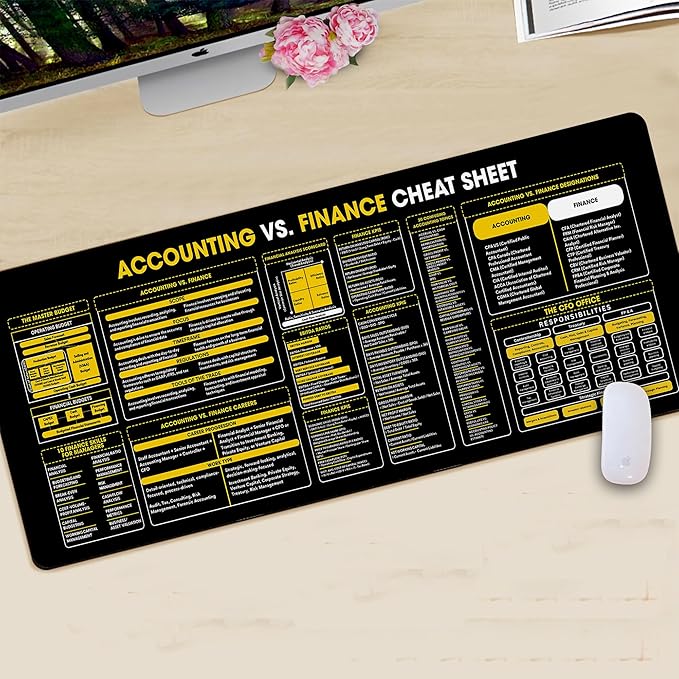 Finance Accounting Cheat Sheet Mouse Pad KMH Quick Reference for Finance Students Accountants Mouse Mat Large Desk Mat Essential Computer Accessories for Study Work and Reference Purposes