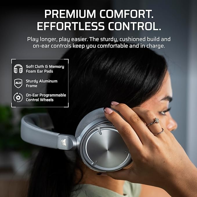 Corsair Virtuoso MAX Wireless Gaming Headset – Dolby Atmos Active Noise Cancelling Sonarworks SoundID Simultaneous 2.4GHz Wireless &amp Bluetooth 50mm Graphene Drivers PC Mac PS5/PS4 – Silver