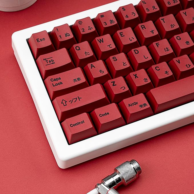 140 Keys PBT Japanese Keycaps Cherry Profile Key Caps DYE-Sub Red Keycap Minimalist Style Customized Keycaps Set Compatible with Cherry MX Switches Mechanical Keyboards