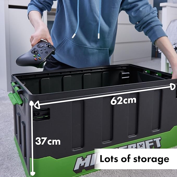 Numskull Minecraft 2-in-1 Toy Storage Box &amp Folding Chair - Gaming Accessory Organizer with lid and handles for Family Rooms Official Minecraft Merchandise