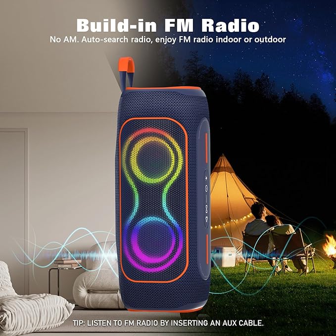 Musibaby 80W Bluetooth Speaker Loud Portable Speaker with Deep Bass Waterproof Outdoor Speaker with RGB Lights for Camping Beach &amp Party 24H Playtime BT5.3 Dual Pairing