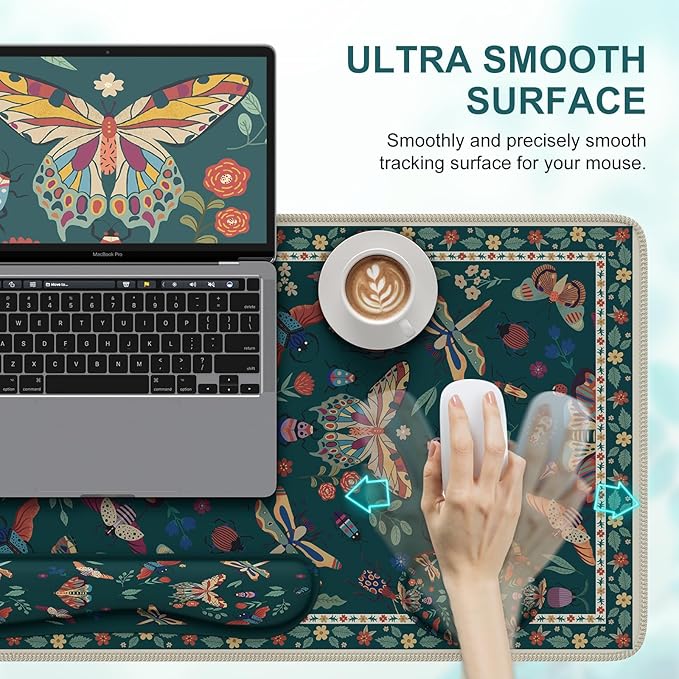 iCasso Large Mouse pad for Desk Computer Desk Mat 3Pcs XXL Keyboard and Mouse Pad + Keyboard Wrist Rest Desk Matt for Desktop Easy Typing Pain Relief Ultra Thick Mousepad Keyboard Mat(Green)