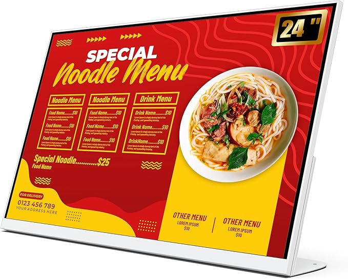 24 Inch Desktop Digital Menu Board HD Digital Signage Retail Store Payment Kiosk Commercial Display Advertising Screen Android with HDMI in Electronic menu display for Milk Tea Shop/Restaurant
