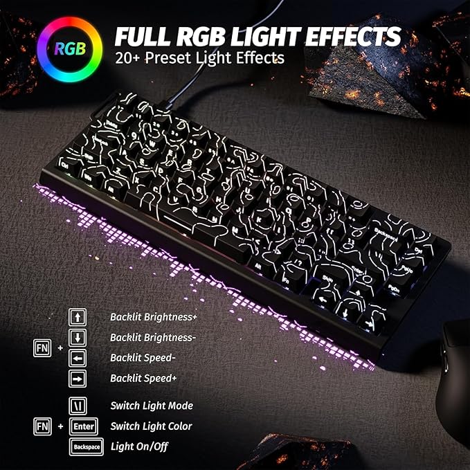 ATTACK SHARK X68 HE 8KHZ Rapid Trigger Keyboard Magnetic Switch0.01 mm RT AccuracyWired RGB 60% Gaming Keyboard TKL with Adjustable ActuationSnap TapCoiled Cablefor PC/Mac(Black Contour)
