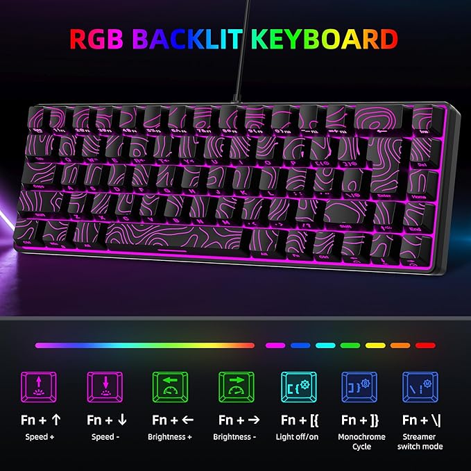 Snpurdiri 65% Wired Gaming Keyboard 68 Keys RGB Backlit Ultra-Compact Small Gaming Keyboard for PC/Mac Gamer Typist Travel Easy to Carry on Business Trip Black