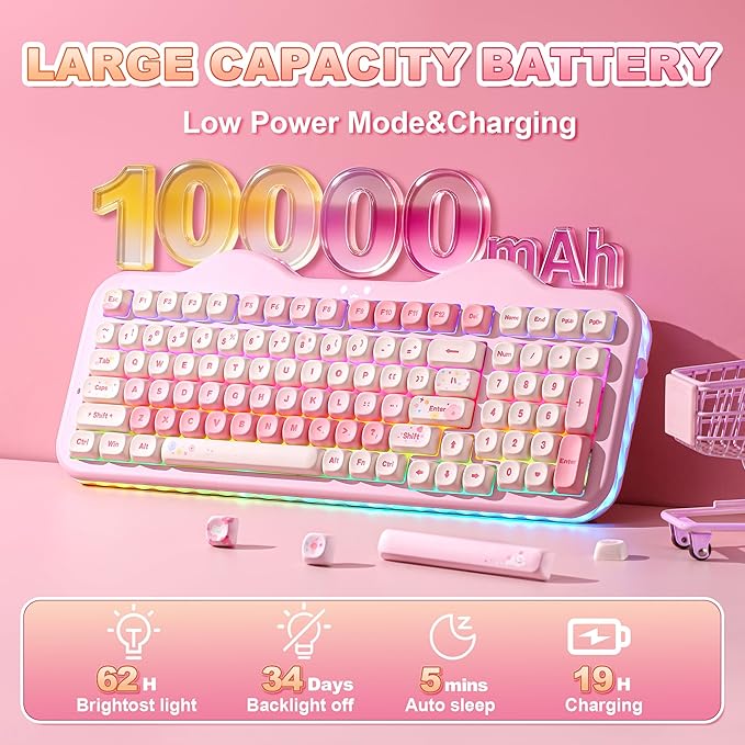 YUNZII C98 Wireless Mechanical Keyboard with Number Pad99 Key BT5.0/2.4G/USB-C Hot Swap Gasket Mount with PBT MOA KeycapsCustom RGBCute Cake Keyboard for Win/Mac (Pink Candy Linear Switch)