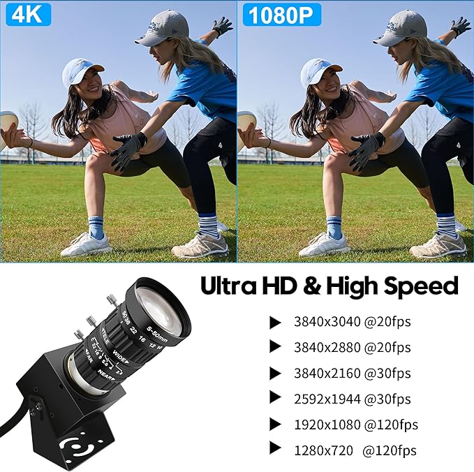 SVPRO 12MP USB Camera with 5-50mm Telephoto Lens 10X Optical Zoom Manual Webcam 1080P 120fps High Speed UVC Macro Camera for PC/Mac/Linux/Android (12MP Industrial-Grade Professional Variable Lens)