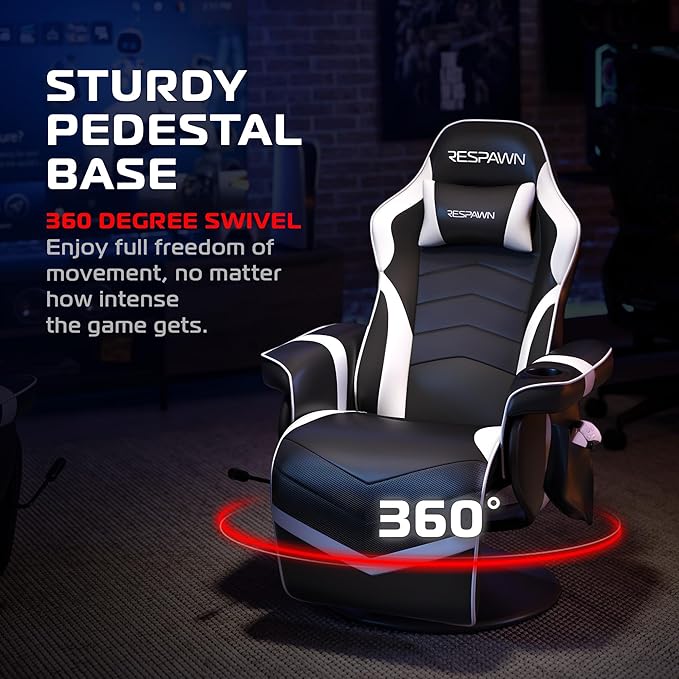 RESPAWN 900 Console Gaming Recliner with Footrest and Lumbar Support - Comfortable Ergonomic Gaming Chair with Headrest No Wheels Reclining Heavy Duty Racing Style Video Game Chairs - White
