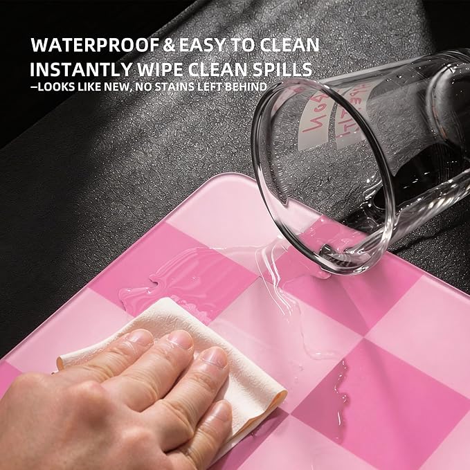 Pink Checkerboard Tempered Glass Gaming Mouse Pad Large Hard Mouse Mat 410mm×310mm Ultra-Smooth Glass Surface for Speed &amp Precision Control