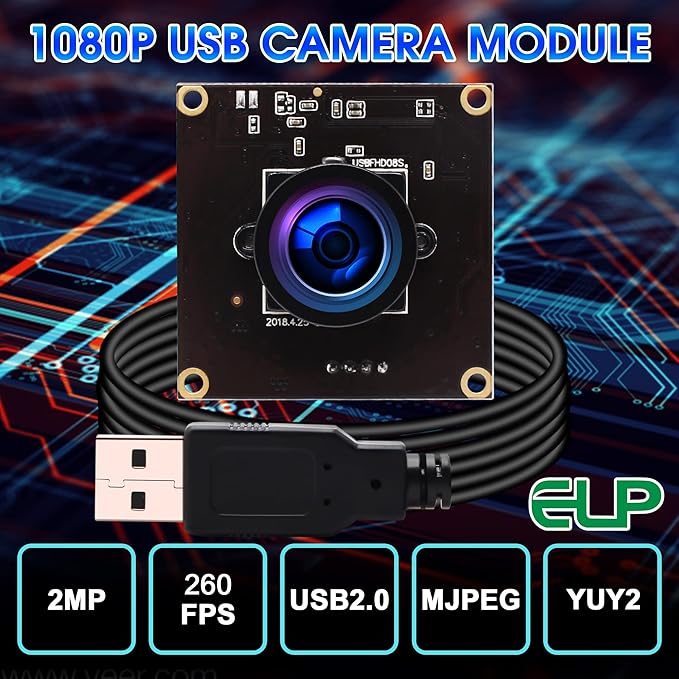 ELP USB Camera with 2.9mm Wide Angle Lens - 1080P Webcam 260FPS@360P 120FPS@720P 60FPS@1080P - Windows Mac Linux Android