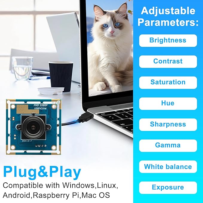 Magnolia USB Camera Module 1080P - 120fps High Speed Webcam with CMOS OV2710 Sensor Low Light Industrial Lightburn Camera Board Plug&ampPlay for 3D Printer Robot Machine Vision