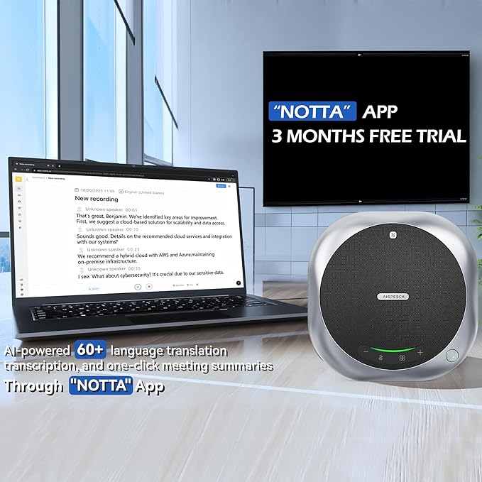 Bluetooth Conference Speakerphone M6 Conference Microphone with AI Noise Reduction AI Transcription Full-Duplex 360° Omnidirectional Voice Pickup USB Speaker for Teams Zoom Home Office Black