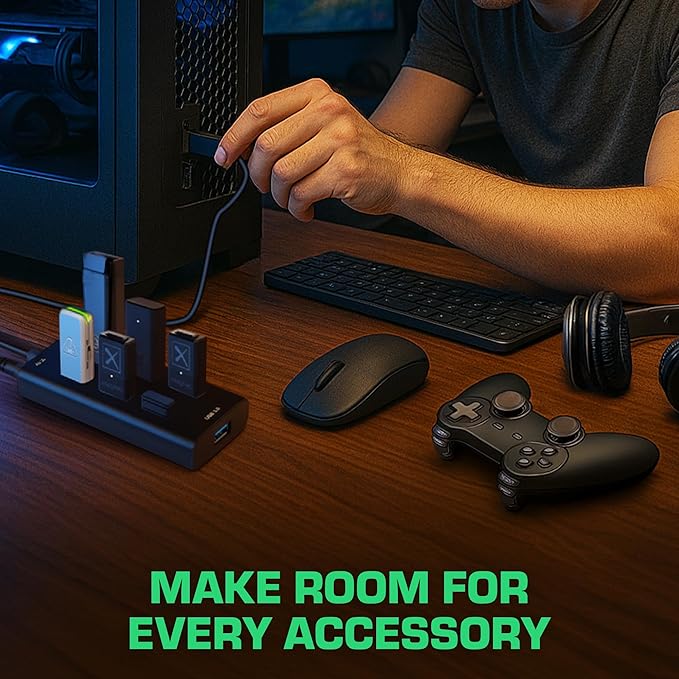Rebuff Reality 7 Port USB Hub Dongle USB 3.0 Hub for Wireless Interference Reduction for Gaming Stable Connection &amp Lag-Free for Mouse Keyboard Headset Compatible with PC Mac Xbox PlayStat