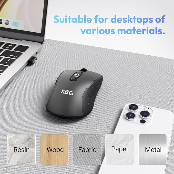 XBG B15 Tri-Mode Wireless Mouse Bluetooth 5.0/4.0 &amp 2.4G 5 Adjustable DPI Type-C Rechargeable with 3-Level Battery Indicator Ergonomic Silent Design for Office/Laptop/Travel