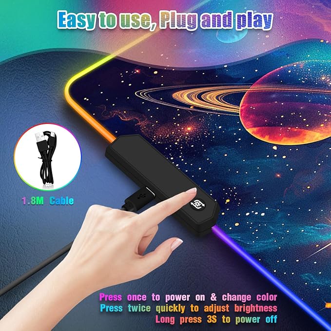 RGB Mousepad Led Mouse Pad Desk Mat I 31.5 x 11.8 Inch Large Mouse Pad I XL Oversized Big Mouse mat 14 Led Light Modes I Anti-Slip Rubber Base Waterproof Keyboard Pad for PC Gaming I Colorful Planet