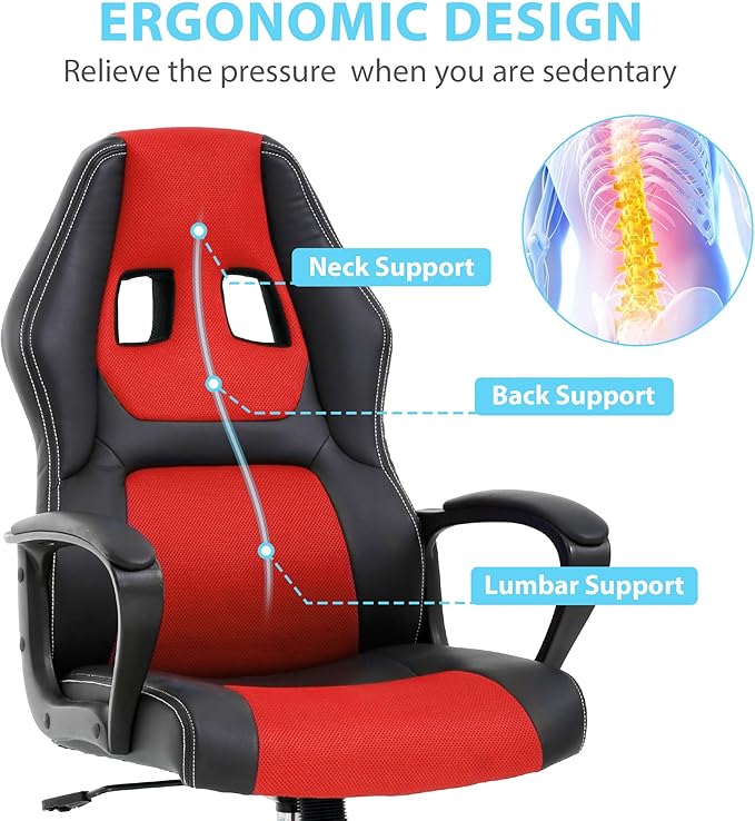 PC Gaming Chair Leather Cheap Gamer Chair for Adults Video Game Chairs with Lumbar Support Desk Chair Gaming with Adjustable Height for Teens
