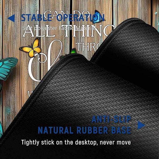 Large Mouse Pad + Keyboard Wrist Rest Set Extended Gaming Mousepad (31.5X11.8 inch) with Non-Slip Rubber Ergonomics Memory Foam Mouse Wrist Rest Support Wooden Wall Philippians 4:13 XXL Desk Pad