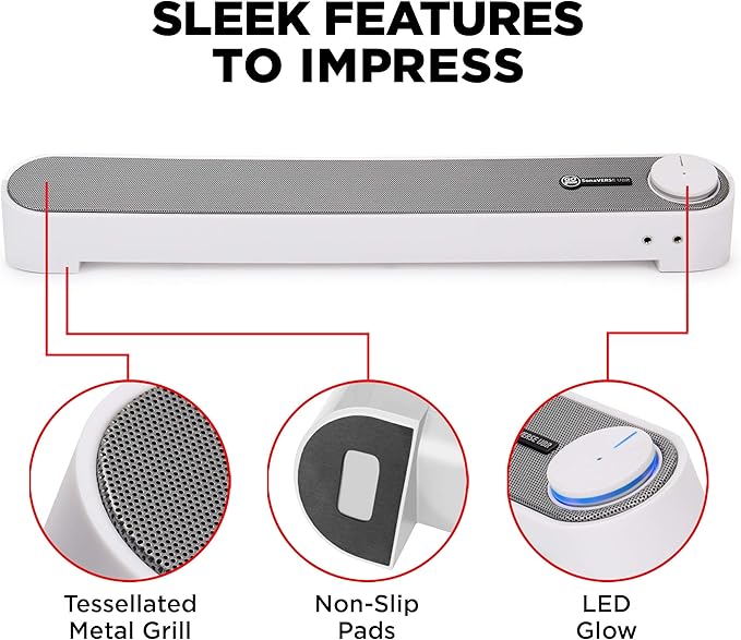 GOgroove Computer Speaker Mini Soundbar - USB Powered PC Sound Bar with Easy Setup Wired AUX Stereo Audio Microphone Port Volume Control Knob Under Monitor Design for Desktop (White)