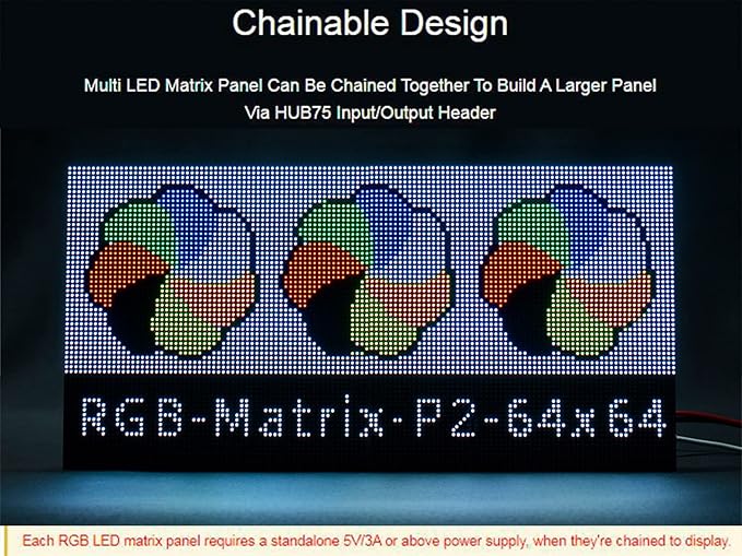 waveshare RGB Full Color LED Matrix Panel 64x64 Pixels 2mm Pitch Adjustable BrightnessSupports Raspberry Pi/Raspberry Pi Pico / ESP32 / ArduDisplay Text Colorful Image Animation