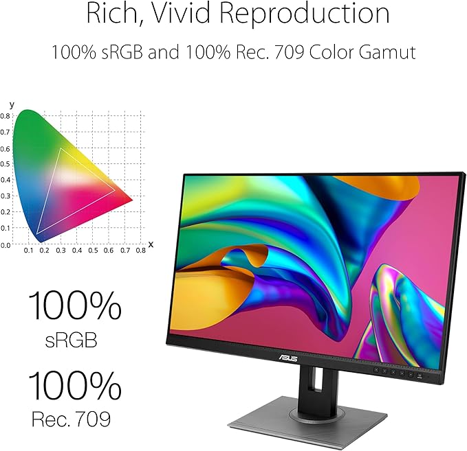 ASUS ProArt Display PA278QV 27” WQHD (2560 x 1440) Monitor 100% sRGB/Rec. 709 ΔE &lt 2 IPS DisplayPort HDMI DVI-D Mini DP Calman Verified Eye Care Anti-Glare Tilt Pivot Swivel Height Adjustabl