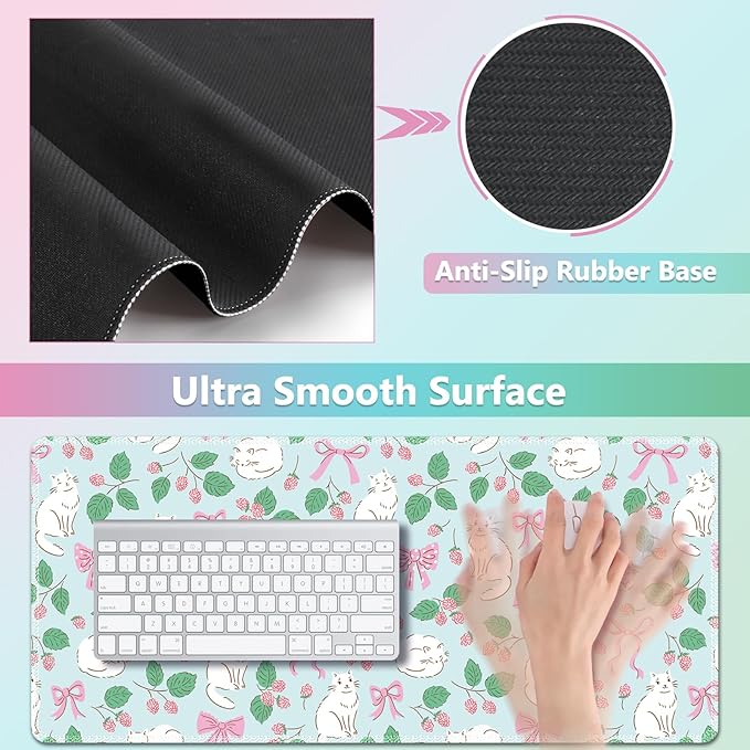 AIMSA Keyboard Wrist Rest Large Mouse Pad Wrist Support Combo Bows and Kittens Keyboard Pad Desk Mat Ergonomic Wrist Rest Cushion Pad for Home Office Gaming