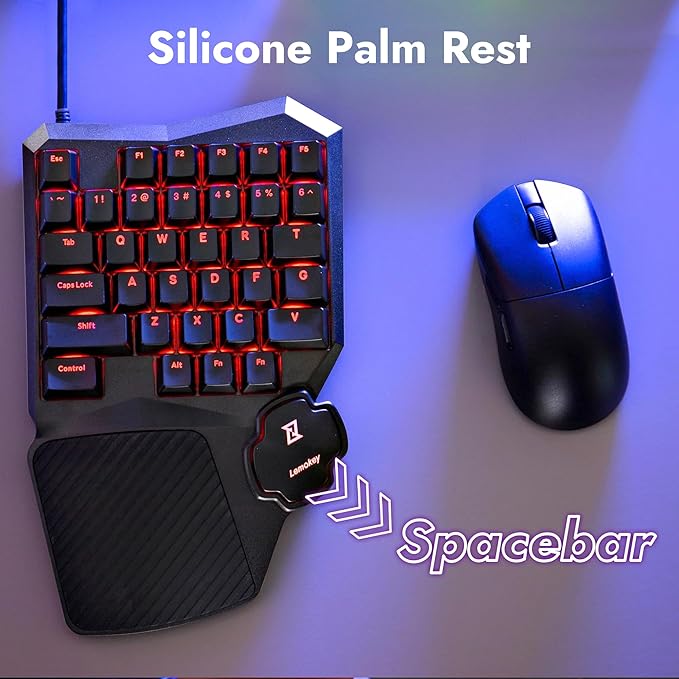 LEMOKEY X0 One Handed Gaming Keyboard 35 Keys North-Facing Red Backlit Wired QMK Keypad Silicone Palm Rest Shine-Through Double-Shot Keycaps with Tactile Brown Mechanical Switch for Windows/Linux