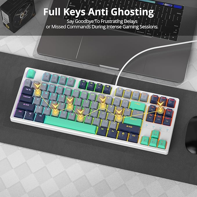 75% Mechanical Gaming Keyboard with Red Switch RGB LED Backlit 87 Keys TKL Wired Computer Keyboard for Windows Laptop PC Gamer
