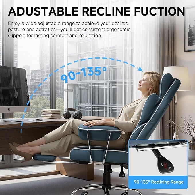 GTPLAYER Gaming ChairOffice Chair with Pocket Spring Lumbar Support Ergonomic Comfortable Wide Office Desk Computer Chair with Outward Fixed Soft Armrests and Footrest (Fabric Blue)