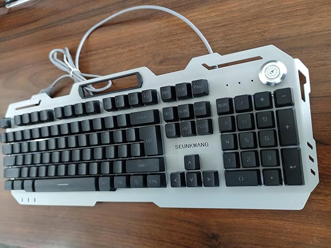 Wired Gaming Keyboard 104 Keys Wired Gaming Keyboard with Mouse Pad All-Metal Panel Quiet Computer Keyboard with Blue Backlit Knob Light Up Keyboard Wired Keyboard for PC Gamers-Black