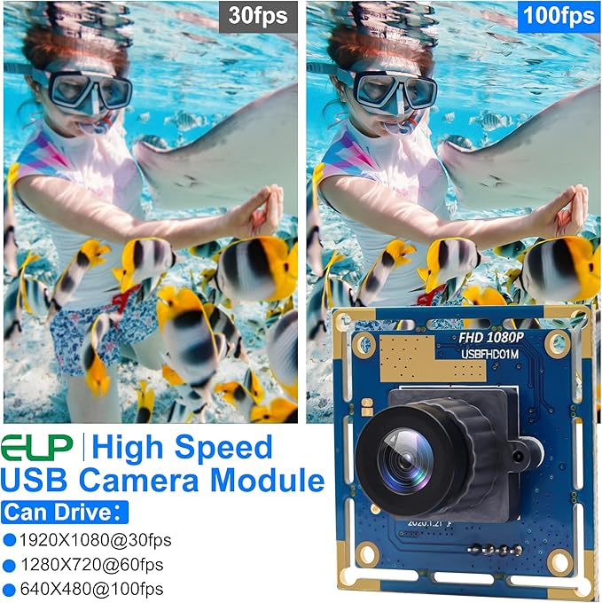 ELP USB Security Camera Module - 1080P HD Wide Angle High Speed PC Camera Mini UVC USB2.0 Video Webcam Board Industrial Lightburn for Laptop Jetson Nano