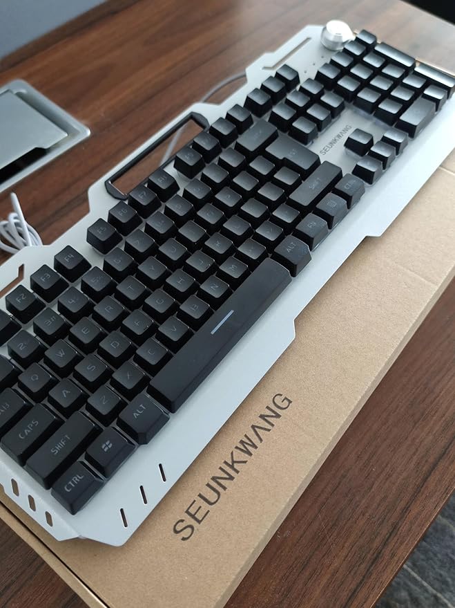 Wired Gaming Keyboard 104 Keys Wired Gaming Keyboard with Mouse Pad All-Metal Panel Quiet Computer Keyboard with Blue Backlit Knob Light Up Keyboard Wired Keyboard for PC Gamers-Black
